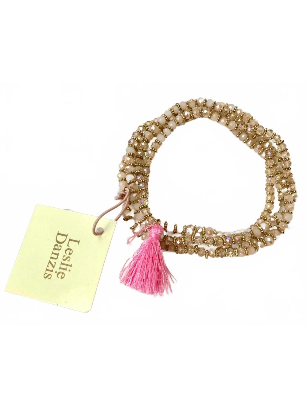 NWT Leslie Danzis Pink Beaded Bead Wrap Bracelet or Necklace Stretch 34" Long